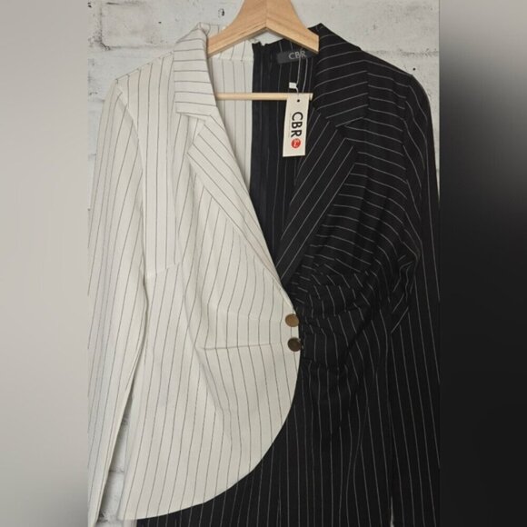 CBR Turn Down Neck Long Sleeve Buttons Striped Patchwork Bodycon Dress ~ NWT - Picture 3 of 16
